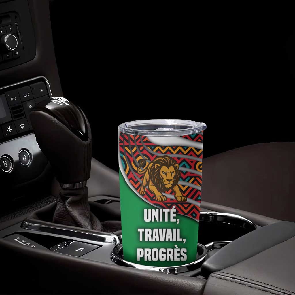 Burundi Lion Tribal Pattern Tumbler Cup - National Motto Unité Travail Progrès TS04