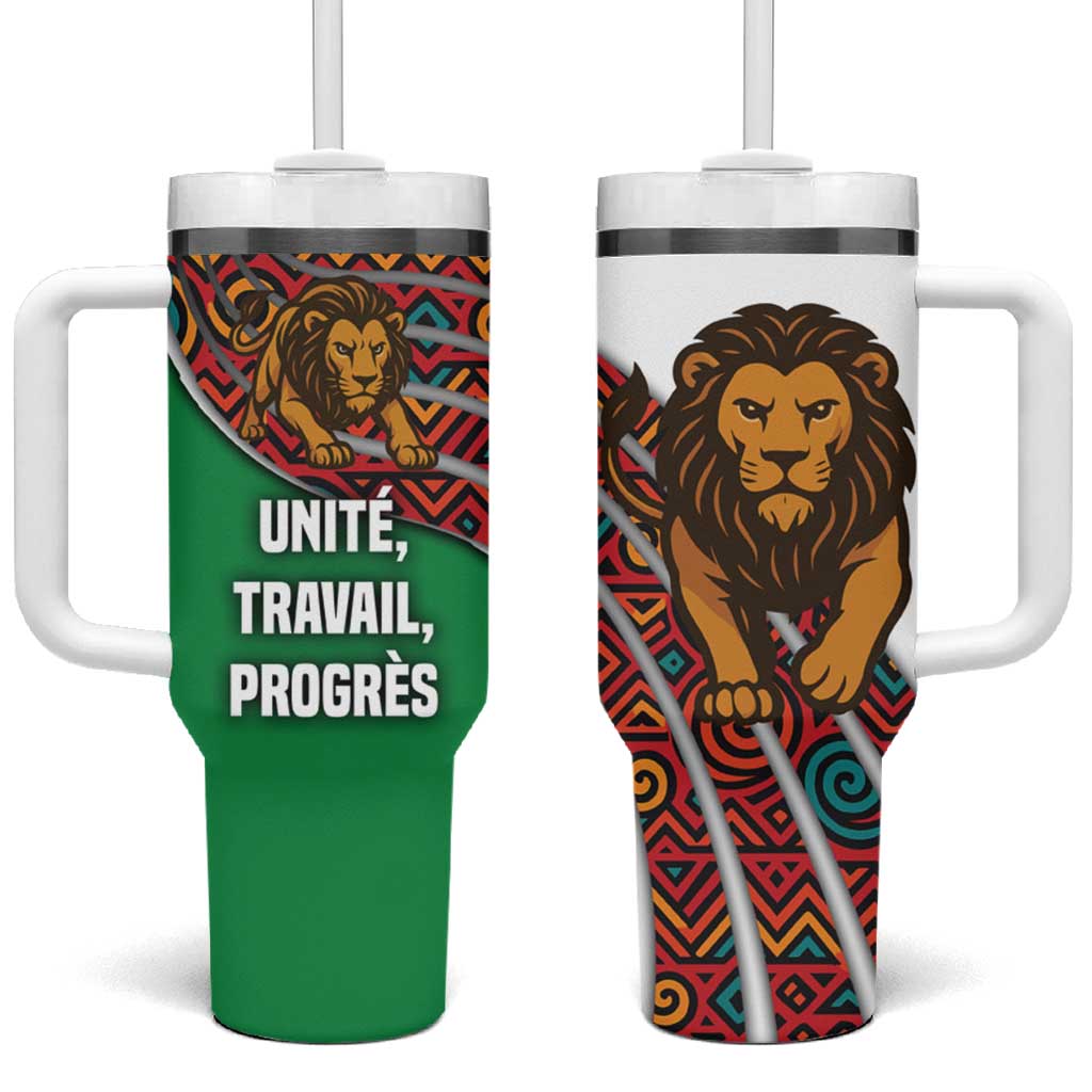 Burundi Lion Tribal Pattern Tumbler With Handle - National Motto Unité Travail Progrès TS04
