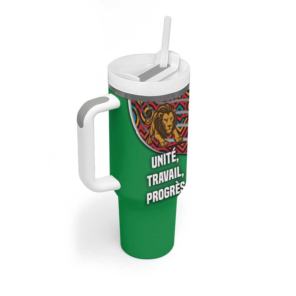 Burundi Lion Tribal Pattern Tumbler With Handle - National Motto Unité Travail Progrès TS04