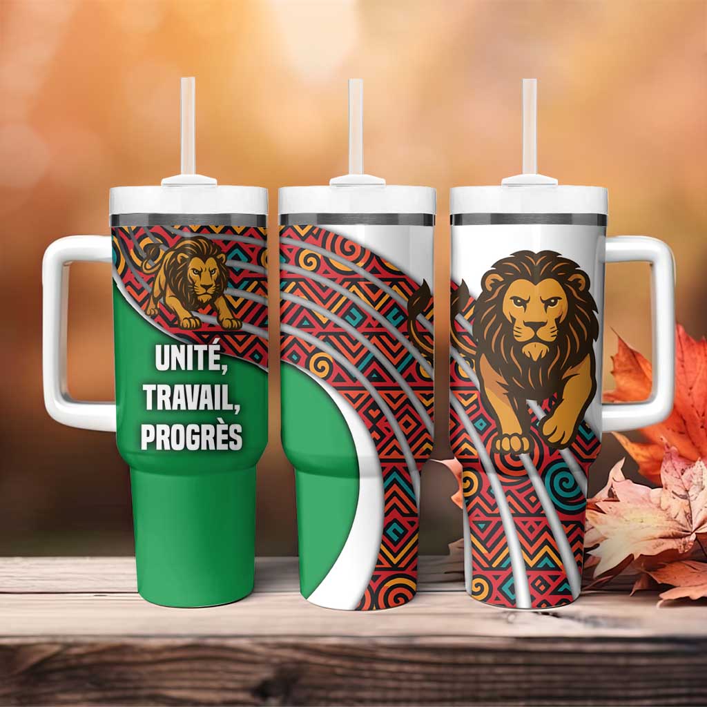 Burundi Lion Tribal Pattern Tumbler With Handle - National Motto Unité Travail Progrès TS04