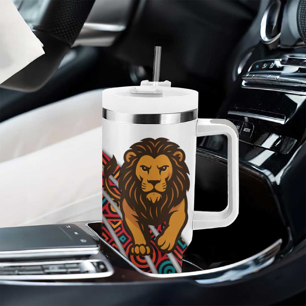 Burundi Lion Tribal Pattern Tumbler With Handle - National Motto Unité Travail Progrès TS04