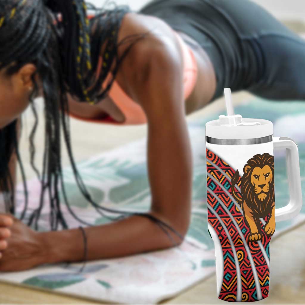 Burundi Lion Tribal Pattern Tumbler With Handle - National Motto Unité Travail Progrès TS04
