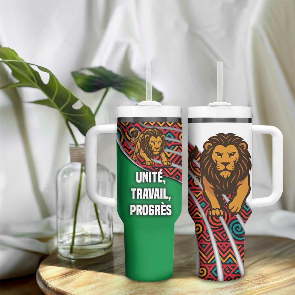 Burundi Lion Tribal Pattern Tumbler With Handle - National Motto Unité Travail Progrès TS04