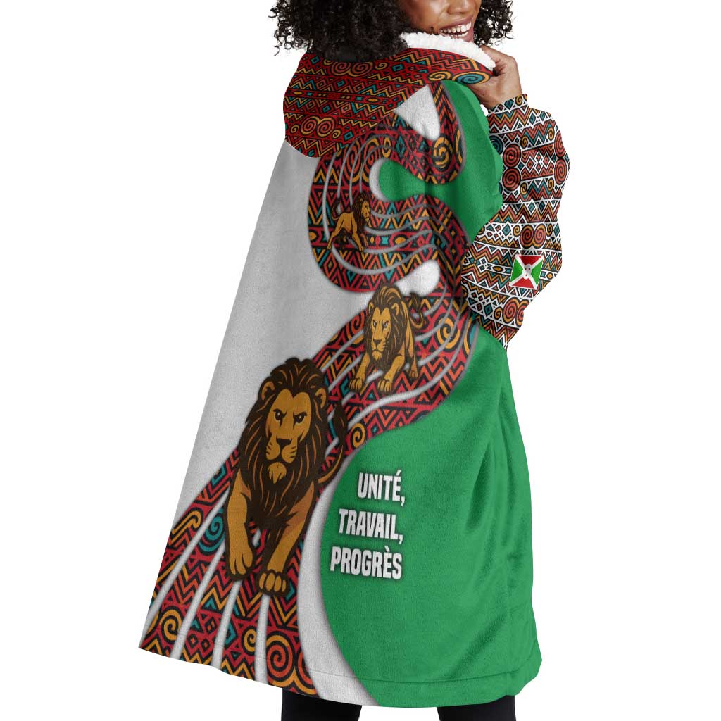 Burundi Lion Tribal Pattern Wearable Blanket Hoodie - National Motto Unité Travail Progrès TS04