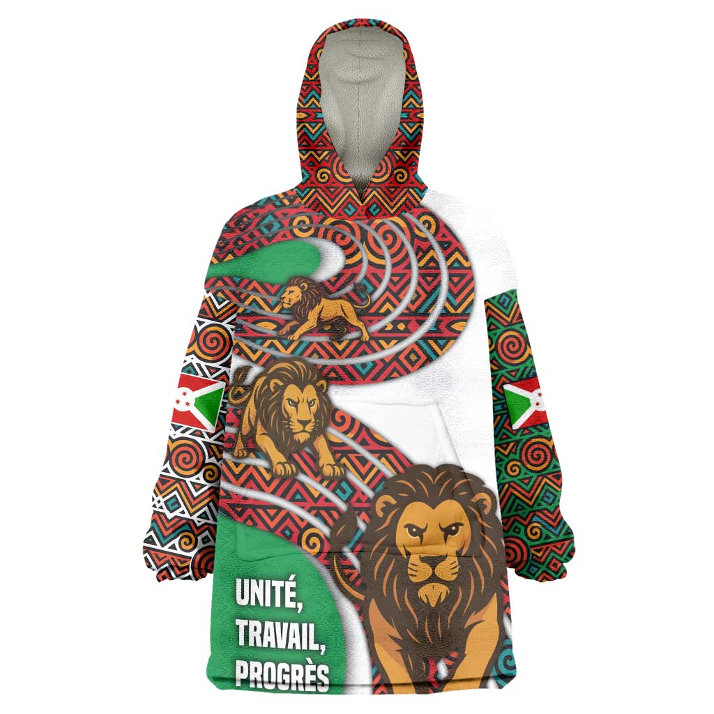 Burundi Lion Tribal Pattern Wearable Blanket Hoodie - National Motto Unité Travail Progrès TS04
