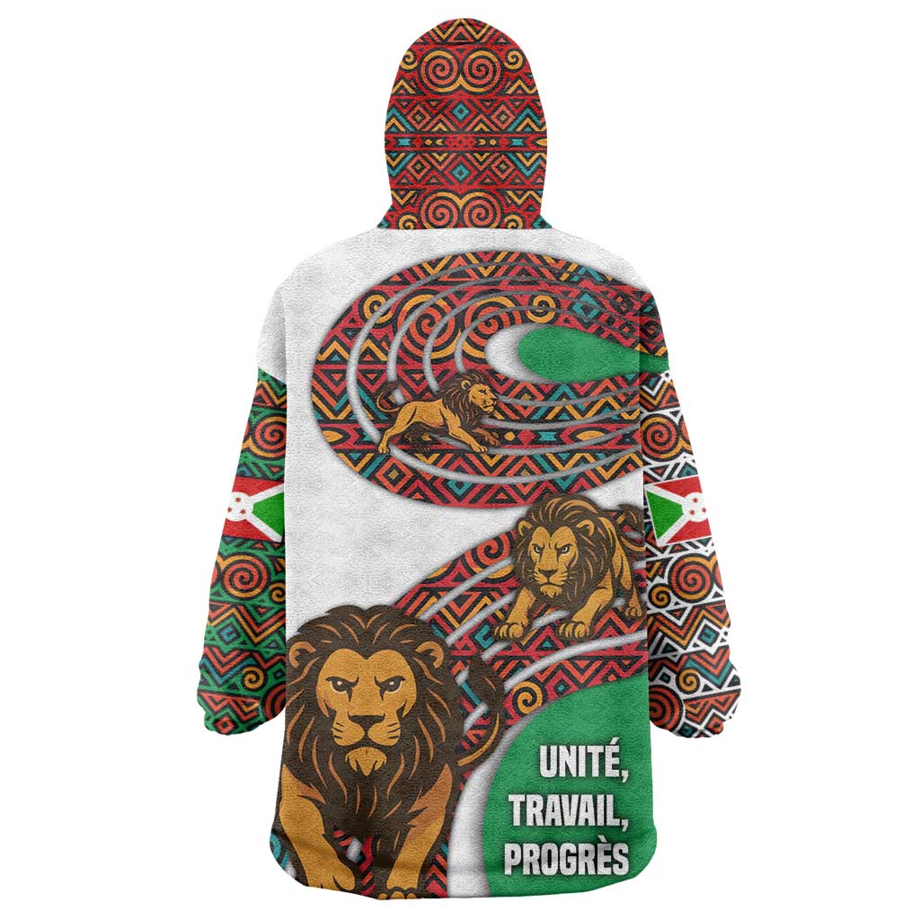 Burundi Lion Tribal Pattern Wearable Blanket Hoodie - National Motto Unité Travail Progrès TS04