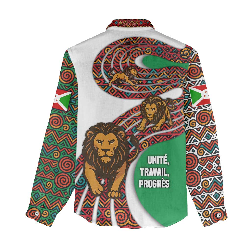 Burundi Lion Tribal Pattern Women Casual Shirt - National Motto Unité Travail Progrès TS04