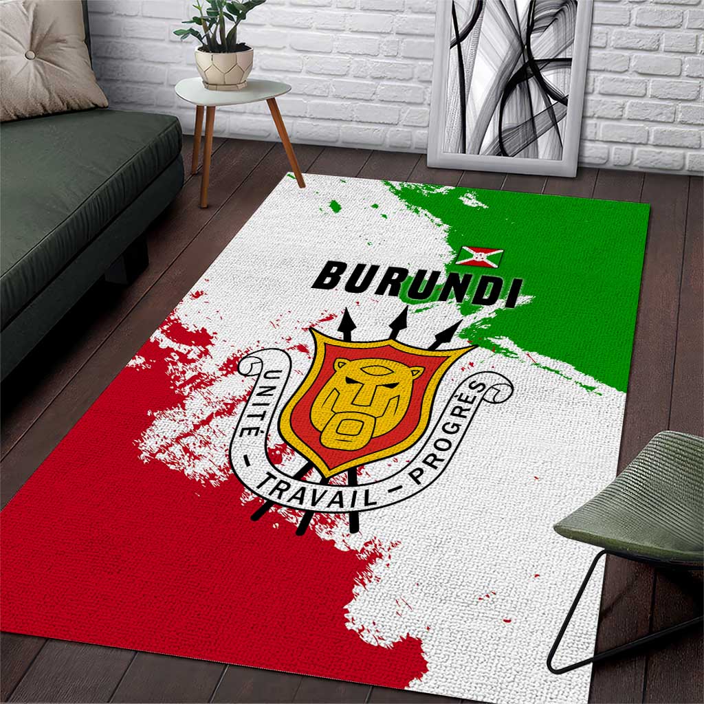 Burundi Flag Area Rug with National Emblem and Motto Unité Travail Progres TS04