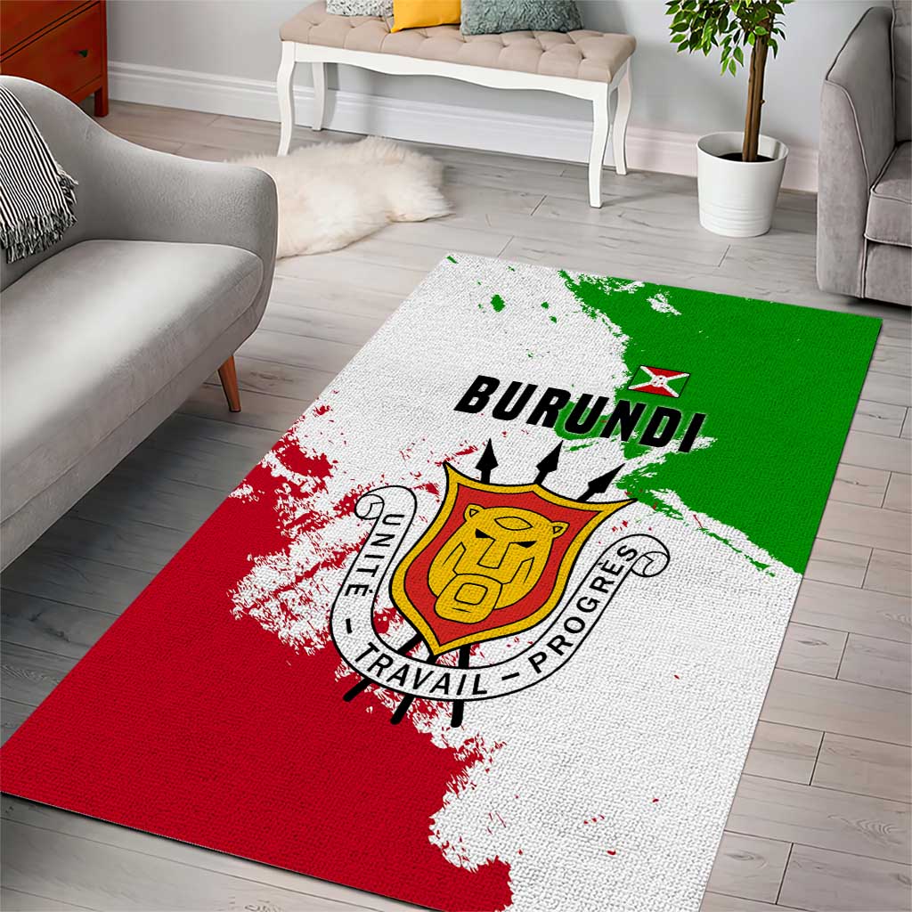 Burundi Flag Area Rug with National Emblem and Motto Unité Travail Progres TS04