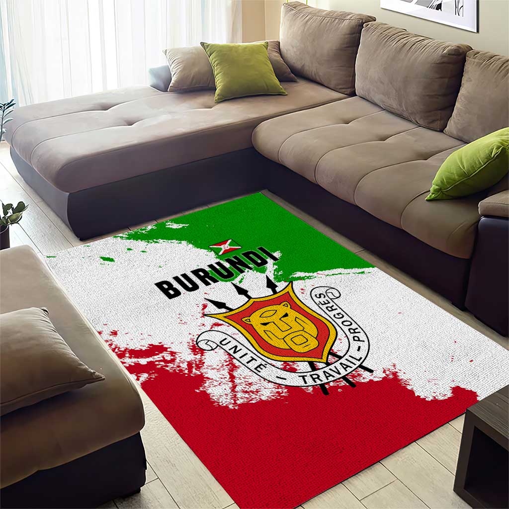 Burundi Flag Area Rug with National Emblem and Motto Unité Travail Progres TS04