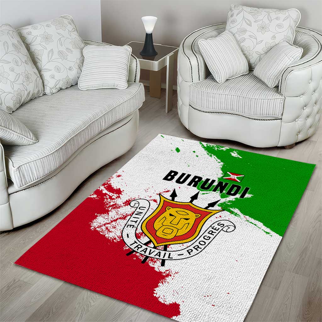 Burundi Flag Area Rug with National Emblem and Motto Unité Travail Progres TS04