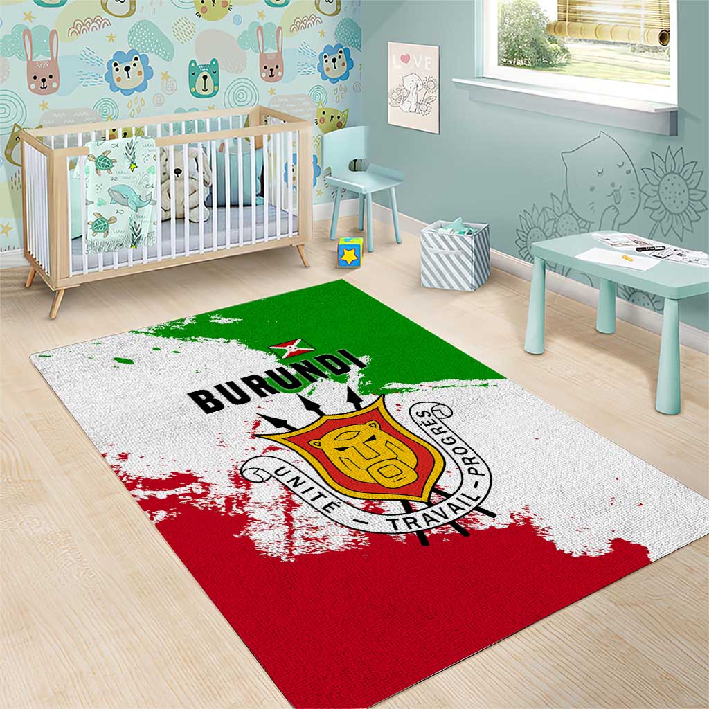 Burundi Flag Area Rug with National Emblem and Motto Unité Travail Progres TS04