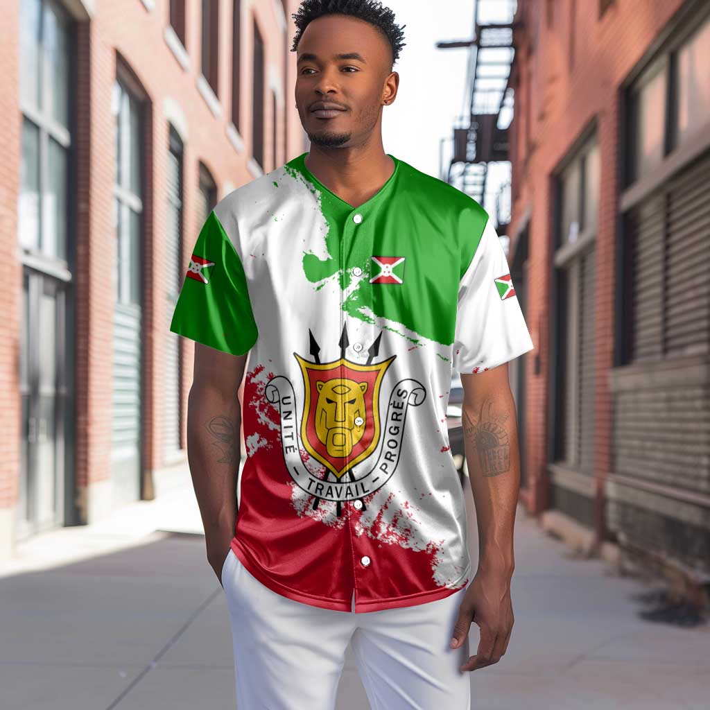 Burundi Flag Baseball Jersey with National Emblem and Motto Unité Travail Progres TS04