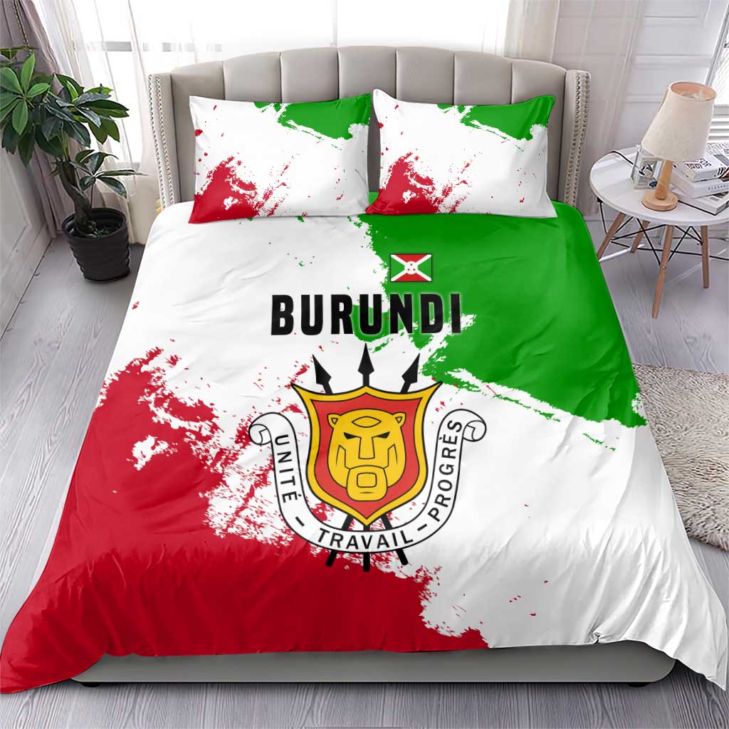 Burundi Flag Bedding Set with National Emblem and Motto Unité Travail Progres TS04