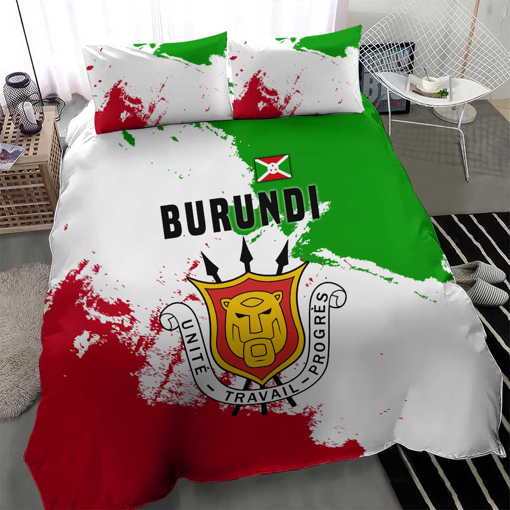 Burundi Flag Bedding Set with National Emblem and Motto Unité Travail Progres TS04