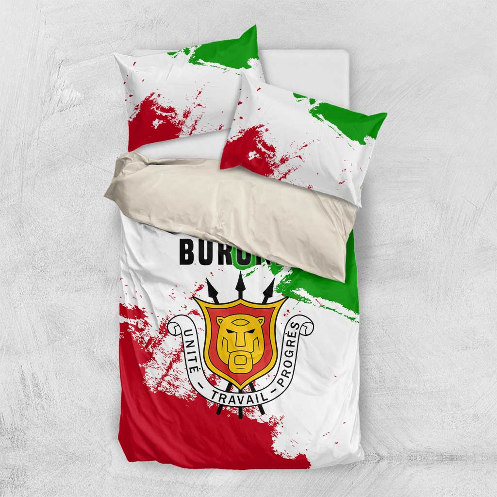 Burundi Flag Bedding Set with National Emblem and Motto Unité Travail Progres TS04