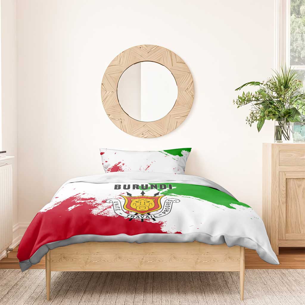 Burundi Flag Bedding Set with National Emblem and Motto Unité Travail Progres TS04