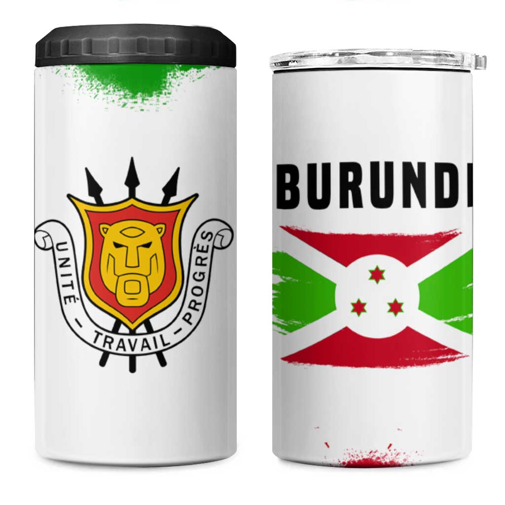 Burundi Flag 4 in 1 Can Cooler Tumbler with National Emblem and Motto Unité Travail Progres TS04