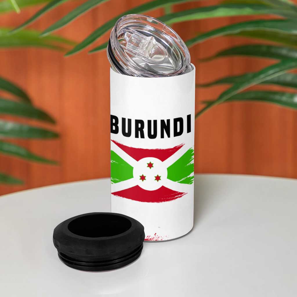 Burundi Flag 4 in 1 Can Cooler Tumbler with National Emblem and Motto Unité Travail Progres TS04