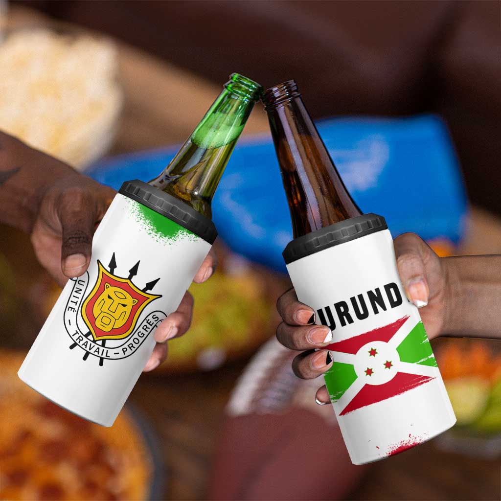 Burundi Flag 4 in 1 Can Cooler Tumbler with National Emblem and Motto Unité Travail Progres TS04