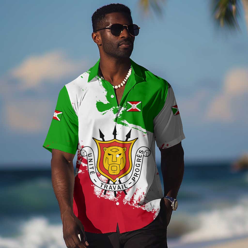 Burundi Flag Hawaiian Shirt with National Emblem and Motto Unité Travail Progres TS04