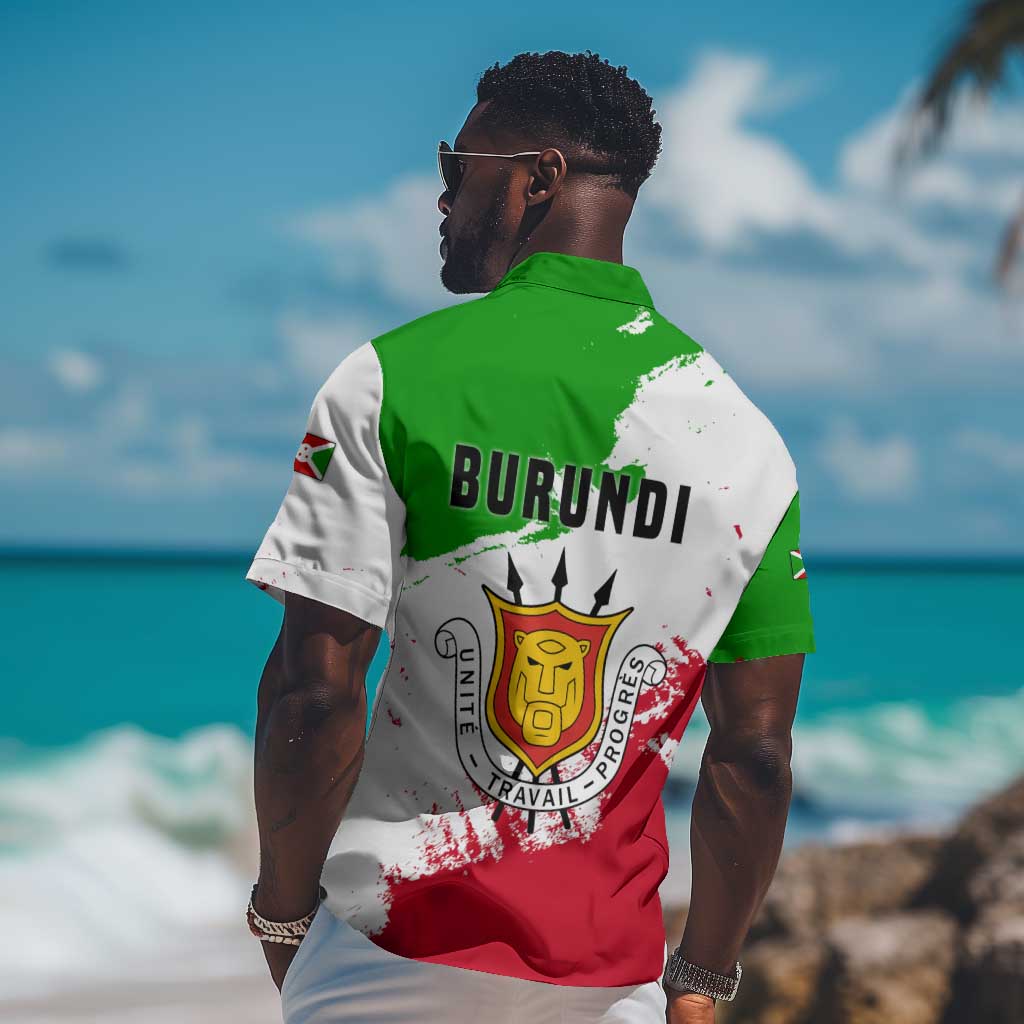 Burundi Flag Hawaiian Shirt with National Emblem and Motto Unité Travail Progres TS04