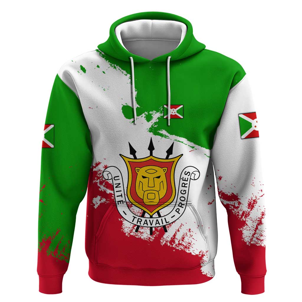 Burundi Flag Hoodie with National Emblem and Motto Unité Travail Progres TS04