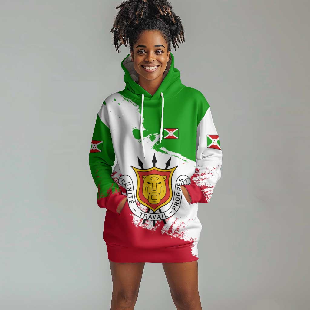 Burundi Flag Hoodie Dress with National Emblem and Motto Unité Travail Progres TS04