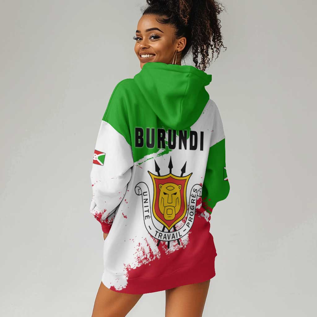 Burundi Flag Hoodie Dress with National Emblem and Motto Unité Travail Progres TS04