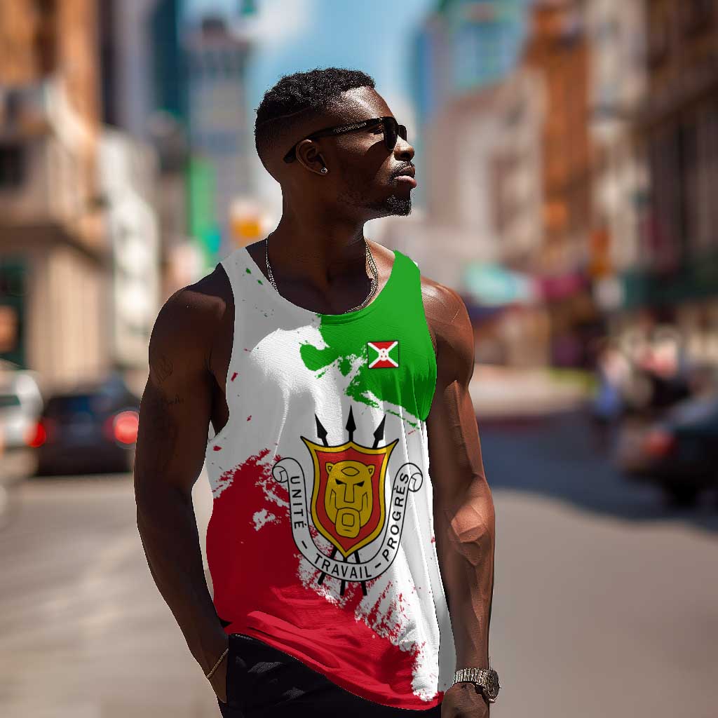 Burundi Flag Men Tank Top with National Emblem and Motto Unité Travail Progres TS04