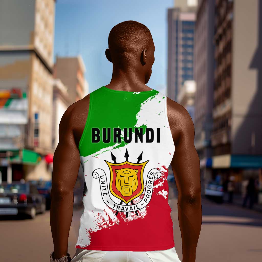 Burundi Flag Men Tank Top with National Emblem and Motto Unité Travail Progres TS04