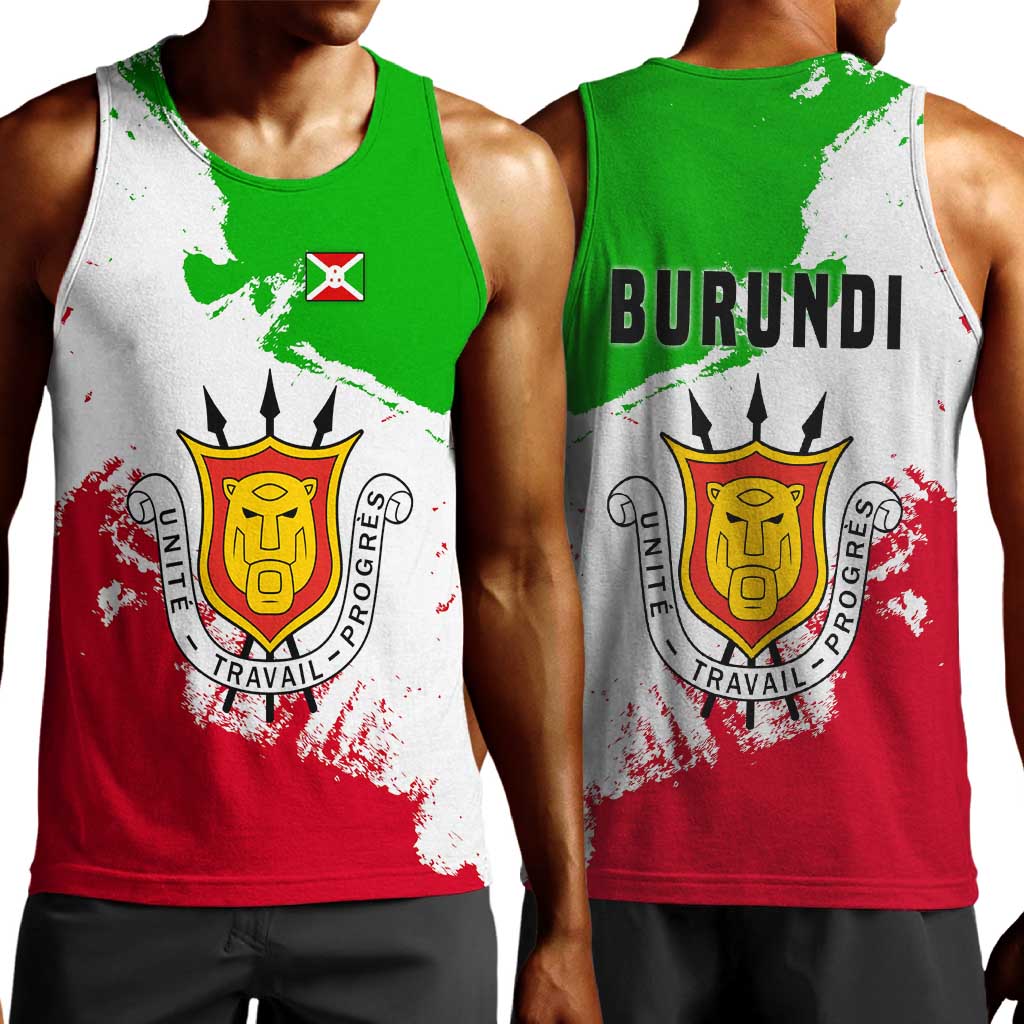 Burundi Flag Men Tank Top with National Emblem and Motto Unité Travail Progres TS04