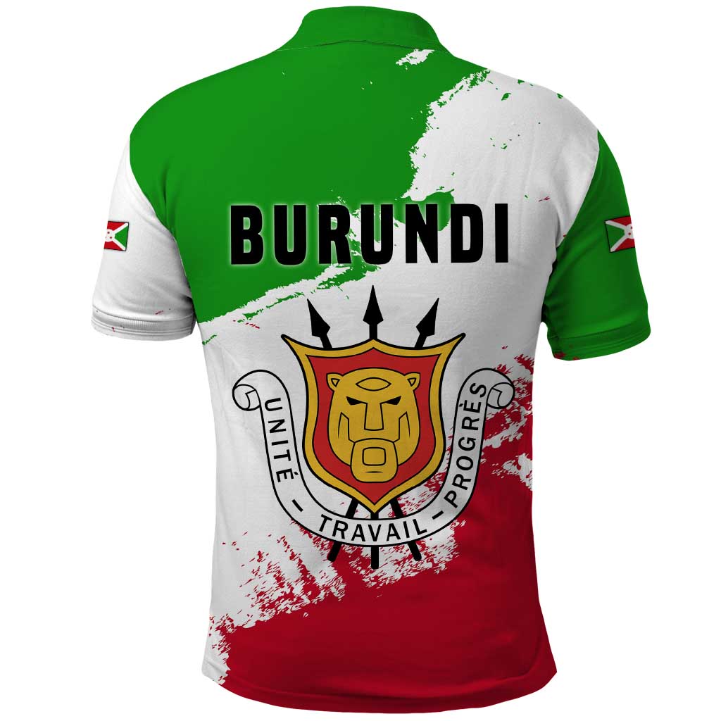 Burundi Flag Polo Shirt with National Emblem and Motto Unité Travail Progres TS04