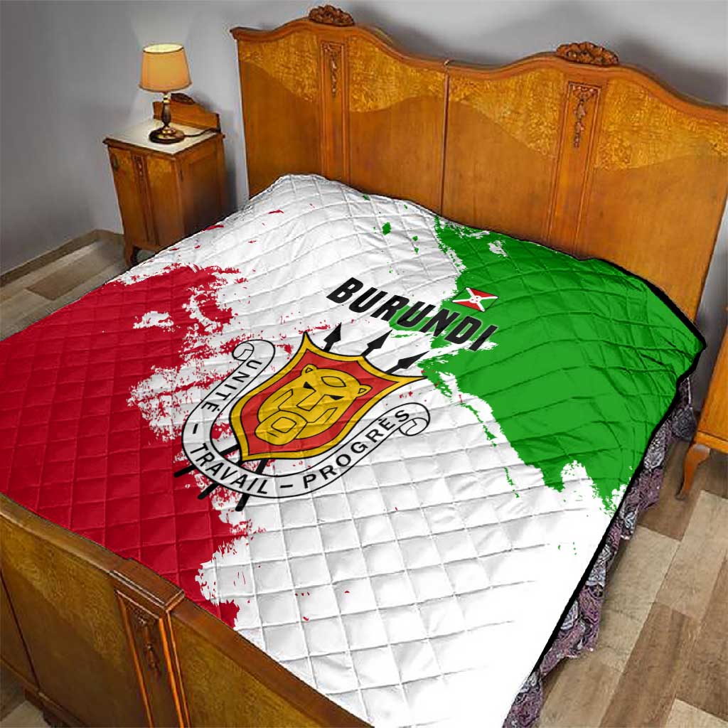 Burundi Flag Quilt with National Emblem and Motto Unité Travail Progres TS04
