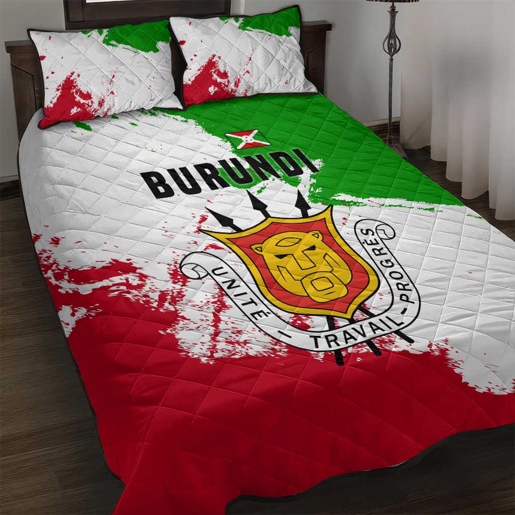 Burundi Flag Quilt Bed Set with National Emblem and Motto Unité Travail Progres TS04