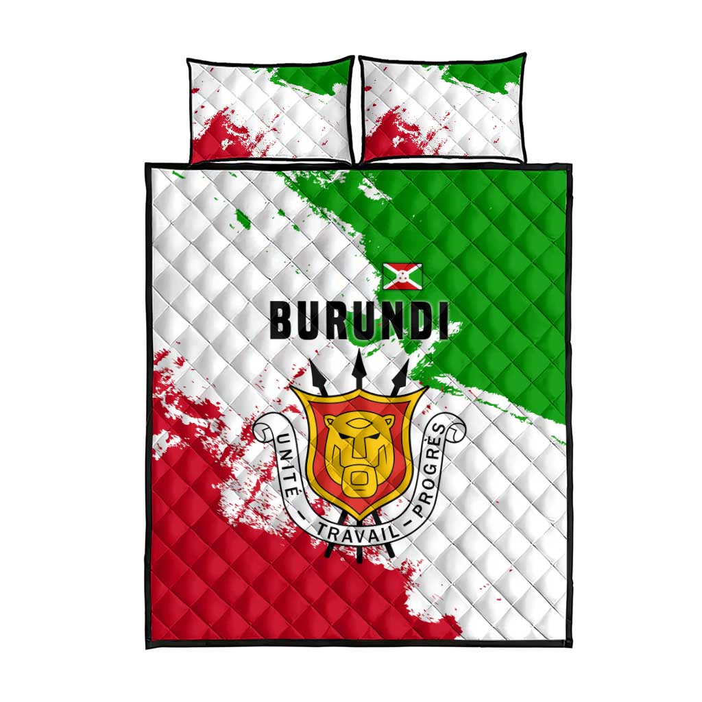 Burundi Flag Quilt Bed Set with National Emblem and Motto Unité Travail Progres TS04