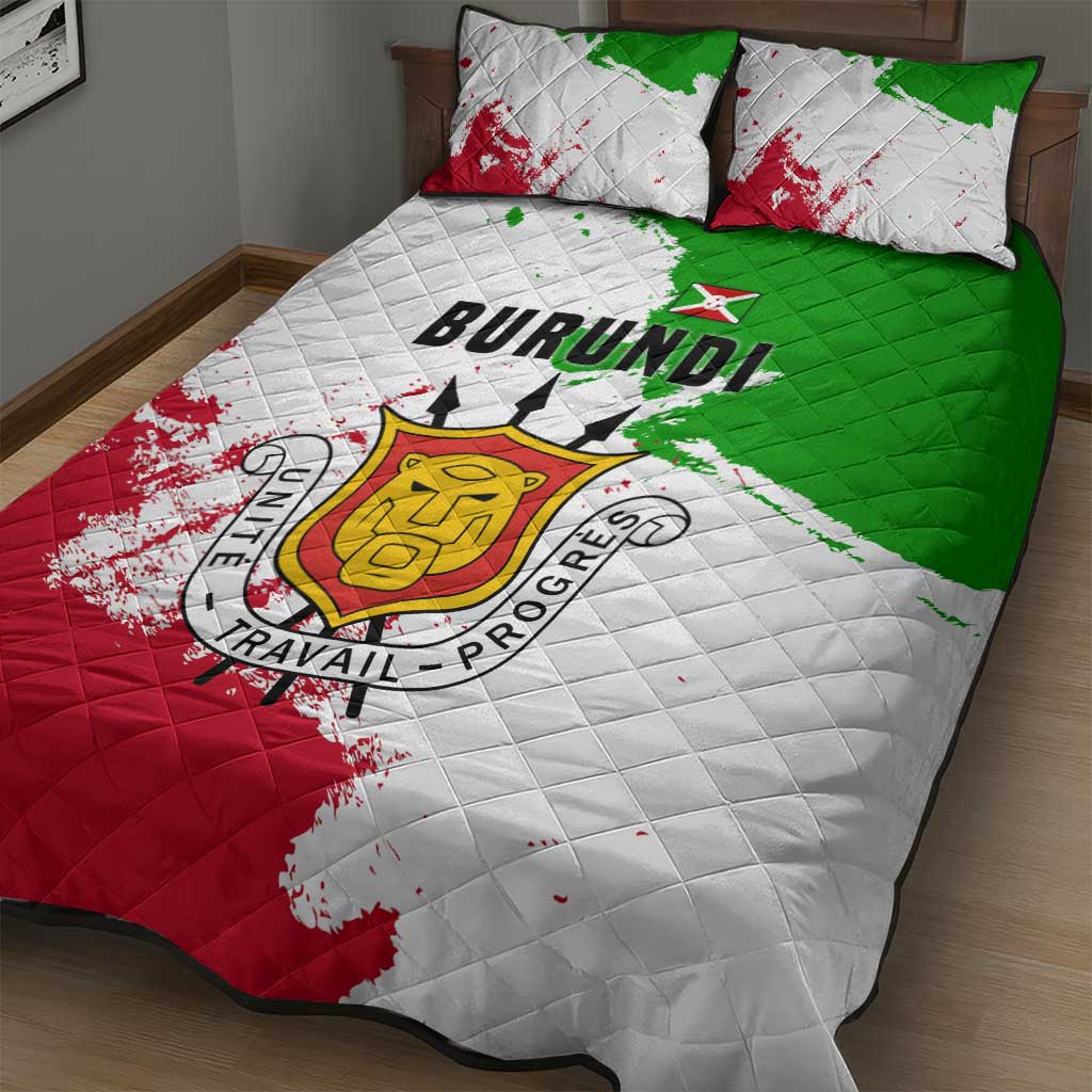 Burundi Flag Quilt Bed Set with National Emblem and Motto Unité Travail Progres TS04