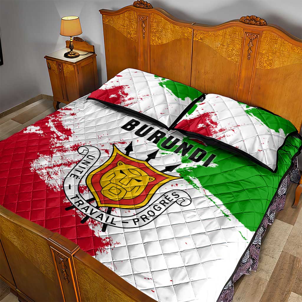 Burundi Flag Quilt Bed Set with National Emblem and Motto Unité Travail Progres TS04