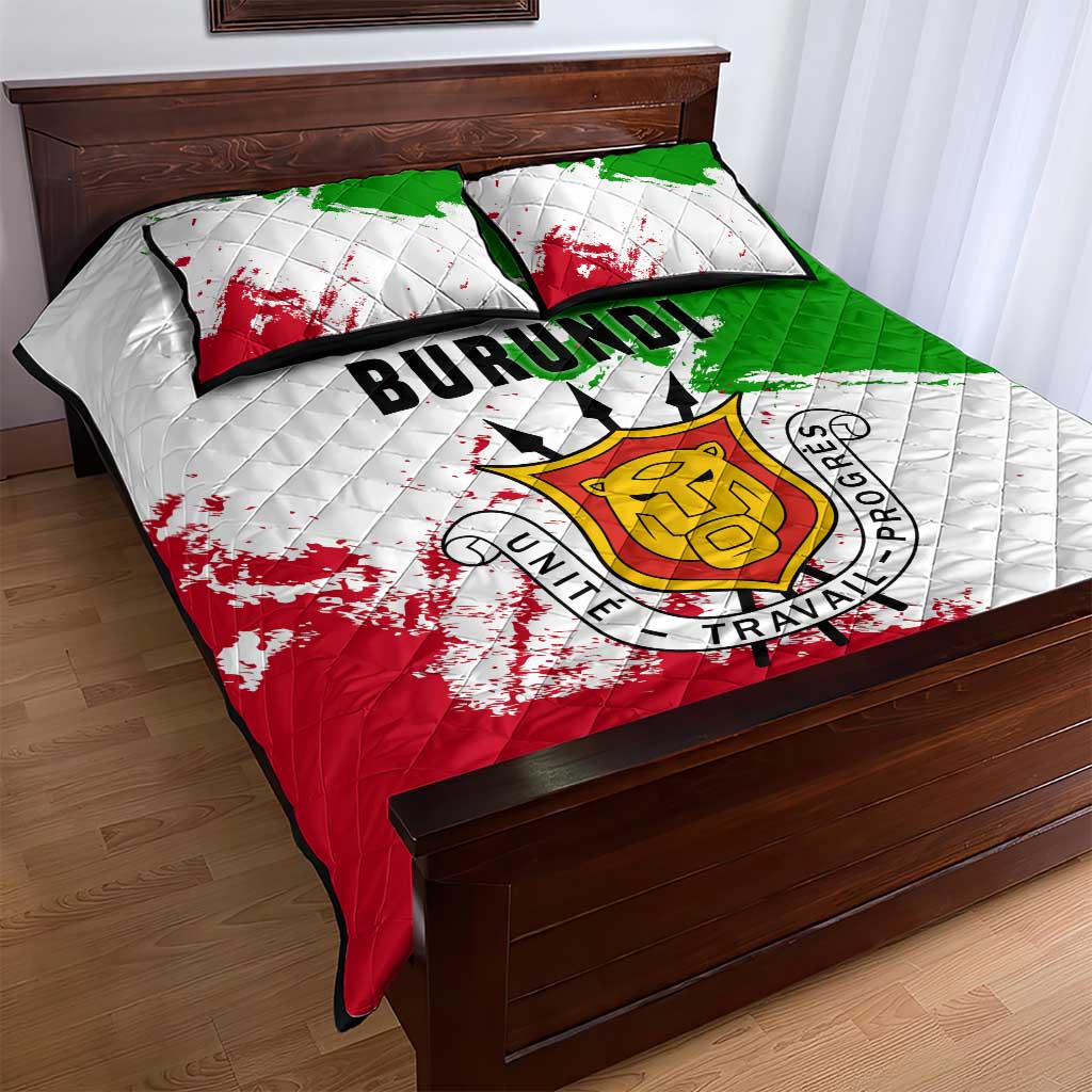Burundi Flag Quilt Bed Set with National Emblem and Motto Unité Travail Progres TS04