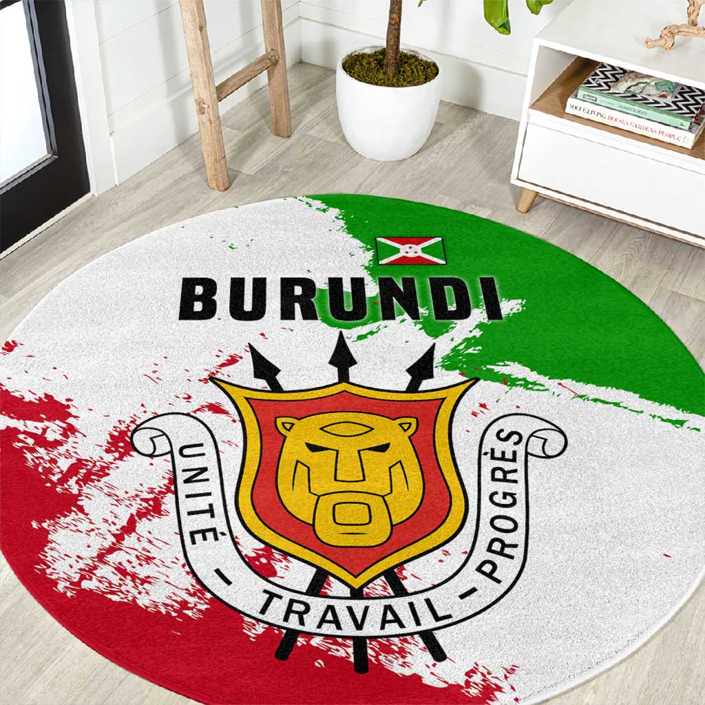 Burundi Flag Round Carpet with National Emblem and Motto Unité Travail Progres TS04