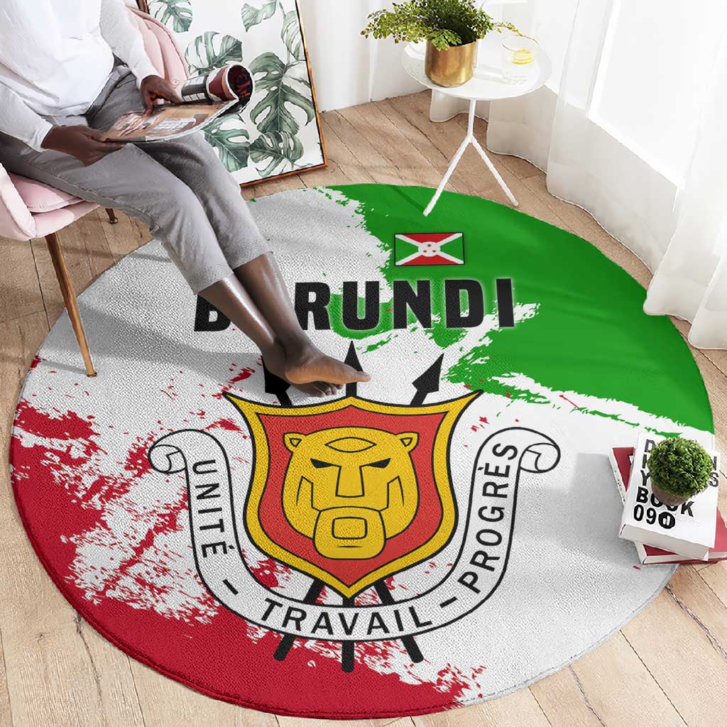 Burundi Flag Round Carpet with National Emblem and Motto Unité Travail Progres TS04