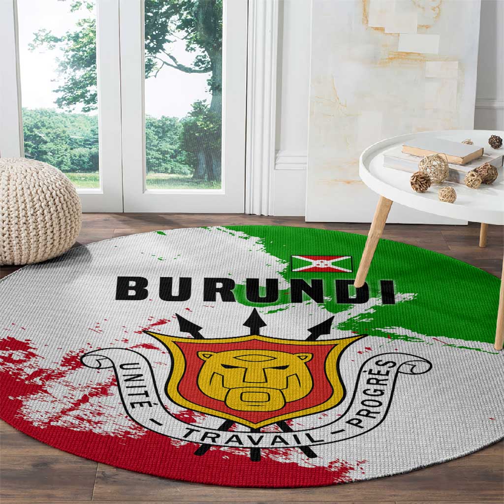 Burundi Flag Round Carpet with National Emblem and Motto Unité Travail Progres TS04