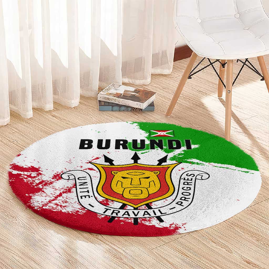 Burundi Flag Round Carpet with National Emblem and Motto Unité Travail Progres TS04