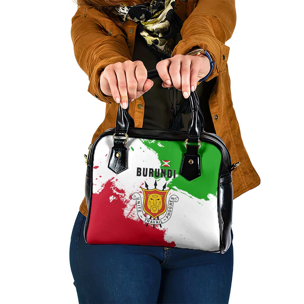 Burundi Flag Shoulder Handbag with National Emblem and Motto Unité Travail Progres TS04