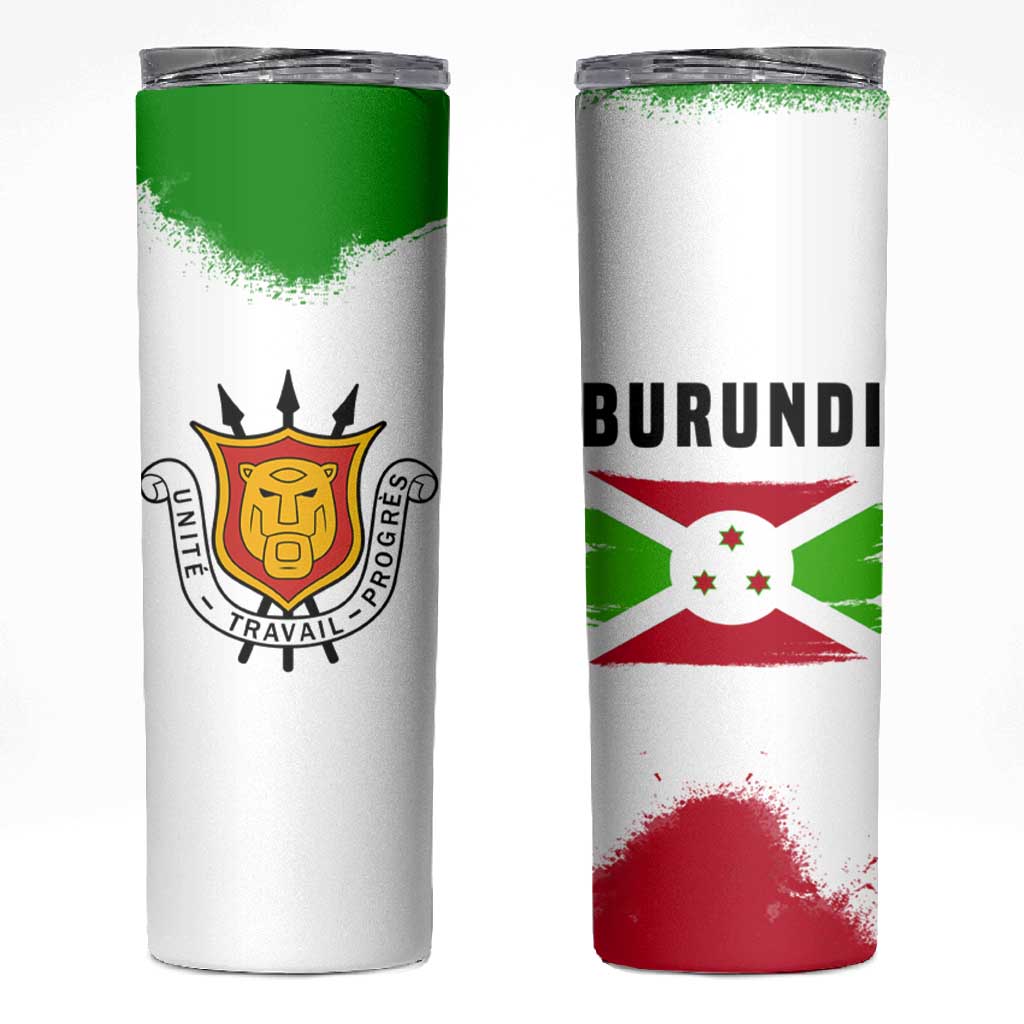 Burundi Flag Skinny Tumbler with National Emblem and Motto Unité Travail Progres TS04
