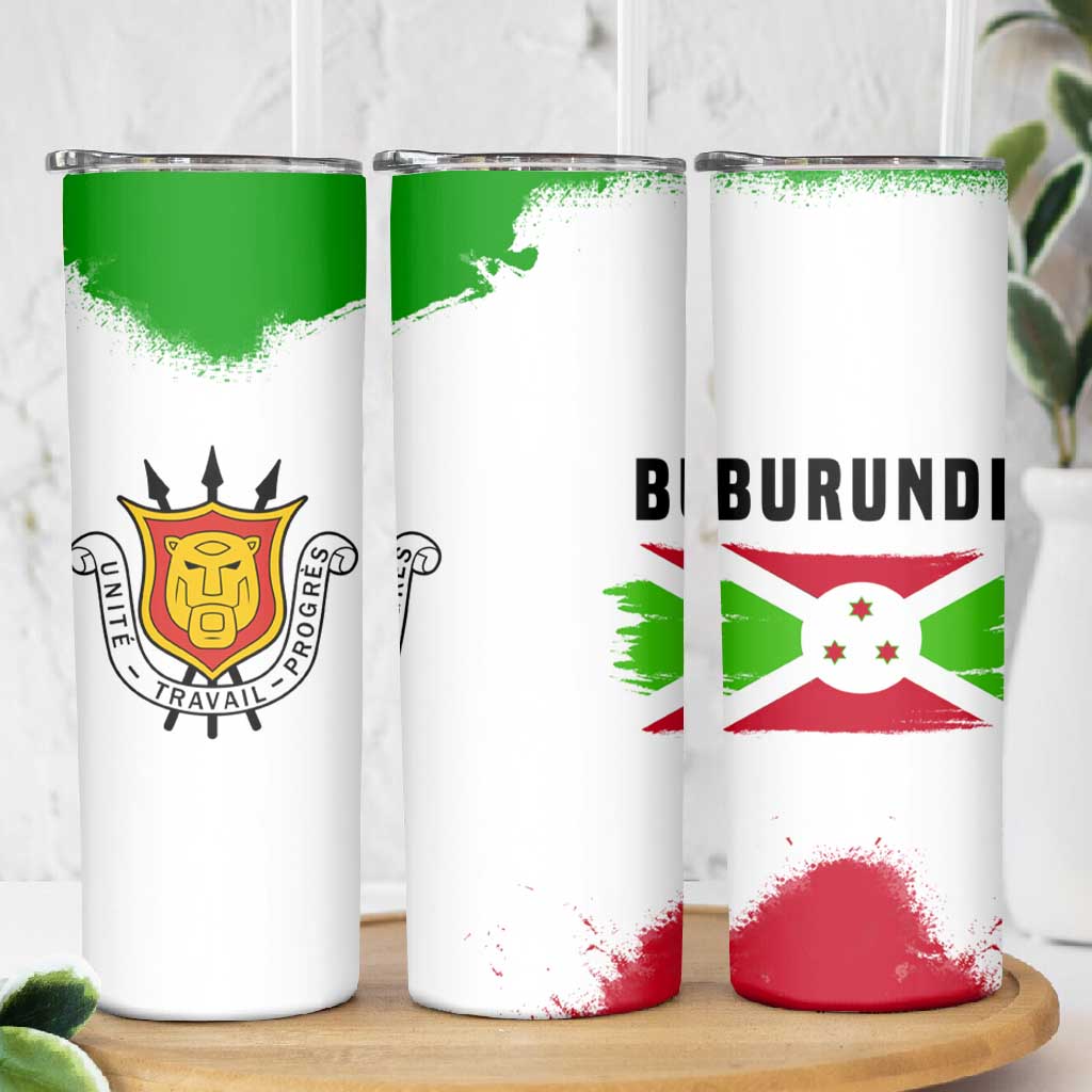 Burundi Flag Skinny Tumbler with National Emblem and Motto Unité Travail Progres TS04
