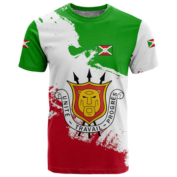Burundi Flag T shirt with National Emblem and Motto Unité Travail Progres TS04