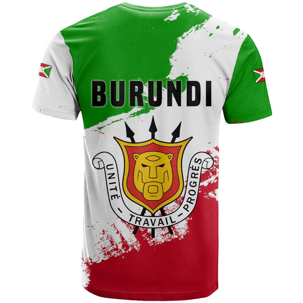Burundi Flag T shirt with National Emblem and Motto Unité Travail Progres TS04