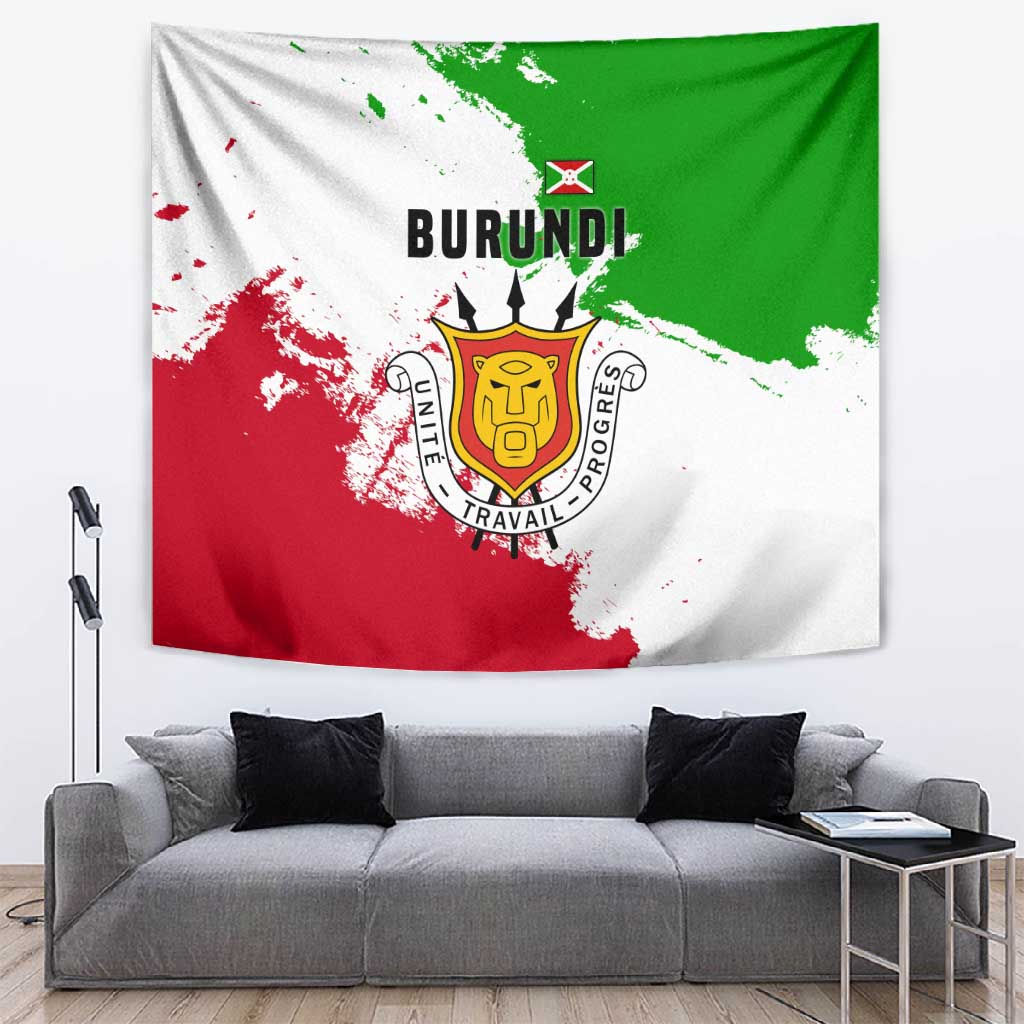 Burundi Flag Tapestry with National Emblem and Motto Unité Travail Progres TS04