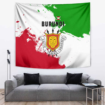 Burundi Flag Tapestry with National Emblem and Motto Unité Travail Progres TS04